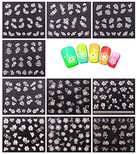 Nicedeco 50 hojas (más de 1500 unids) 3D pegatinas de uñas varias flores cráneo mariposa patrones calcomanías diseños de uñas de arte para las mujeres niñas