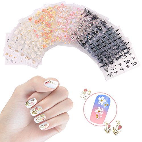 Nicedeco 50 hojas (más de 1500 unids) 3D pegatinas de uñas varias flores cráneo mariposa patrones calcomanías diseños de uñas de arte para las mujeres niñas