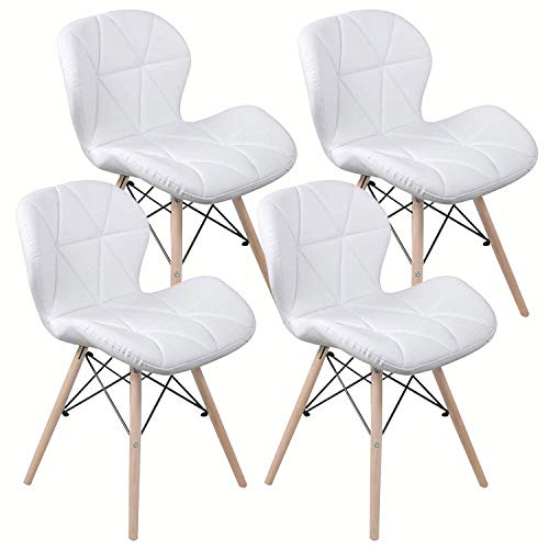 Nicemoods Set de 4 sillas de Comedor, Mariposa Tipo Respaldo Silla de Comedor, Inspirado Silla PU Retro Blanco Comedor Silla Oficina Silla Lounge