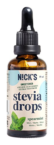 NICKS Stevia Drops, stevia líquida en gotas sin azúcar, cero calorías, edulcorante líquido aromatizado 50 ml (Menta)