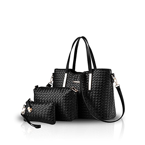 NICOLE & DORIS Bolsos para Mujeres Bolsos de asa Superior Bolso de Hombro para Mujer 3pcs Bolsos del Trabajo, Diario Vida Negro