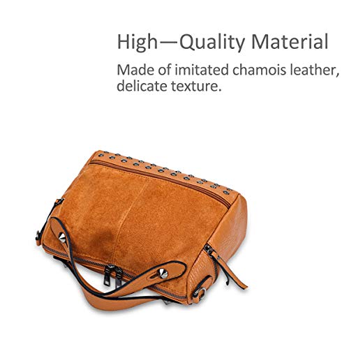 NICOLE&DORIS Bolsos para Mujer Bolso Punk Bolsos de Mano Bolsos de Hombro Remaches con Asas Superiores marrón