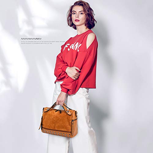 NICOLE&DORIS Bolsos para Mujer Bolso Punk Bolsos de Mano Bolsos de Hombro Remaches con Asas Superiores marrón