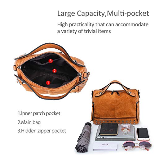 NICOLE&DORIS Bolsos para Mujer Bolso Punk Bolsos de Mano Bolsos de Hombro Remaches con Asas Superiores marrón