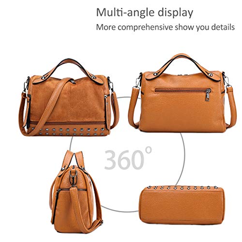 NICOLE&DORIS Bolsos para Mujer Bolso Punk Bolsos de Mano Bolsos de Hombro Remaches con Asas Superiores marrón
