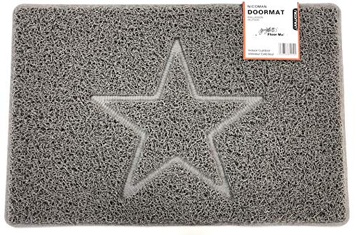 Nicoman Estrella Felpudo Logotipo en Relieve Rizos de Vinilo Entrada Bienvenido Lavable Alfombra-(Usar en Interiores y Exteriores), Pequeño (60x40cm), Gris