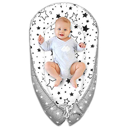 nido bebe recien nacido - reductor de cuna nidos para bebes cojin colecho gris blanco con estrellas negras 90 x 50 cm