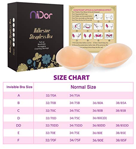 Niidor Sujetador Adhesivo Tirantes Pegajoso Invisible Sujetador Push Up Tapas de niple de Silicona para Vestido sin Espalda-Silicona-B