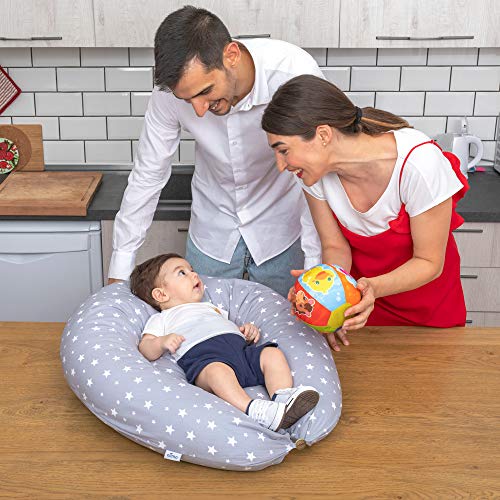 Niimo Almohada Embarazo y Cojin Lactancia Bebe + Soft Cojìn Dormir y Abrazar Funda Cojines 100% Algodon Desenfundable y Lavable (Gris-Estrella Blanca)