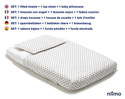 Niimo Next to me Sabanas set de sábanas (3 piezas) 100% algodón para cuna de colecho Lullago Kinderkraft UNO Cullami Cam Jane Babyside dimensiones 50x83 para recién nacido (Blanco-Pois Gris)