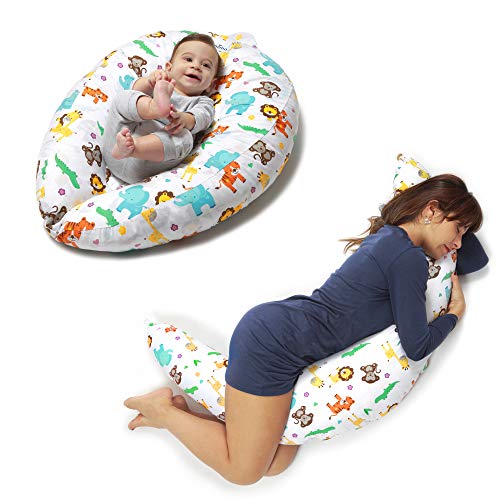 Niivetto Almohada Embarazo Dormir y Cojin Lactancia Bebe XXL Funda 100% Algodon Desenfundable y Lavable Relleno de Fibra Hueca Poliester Siliconado by Niimo (Selva)