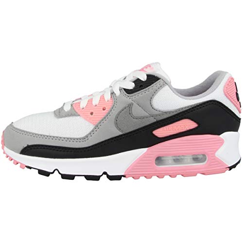 Nike W Air MAX 90, Zapatillas para Correr para Mujer, White/Particle Grey/Rose/Black, 38.5 EU