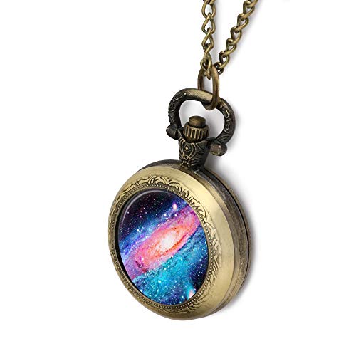 Ninguna marca galaxia estrellas de la Vía Láctea Reloj de bolsillo grabado de cuarzo colgante collar con cadena para hombres mujeres lmj1rfem4v3d, lmj1jqsqmm0x, dorado, talla única
