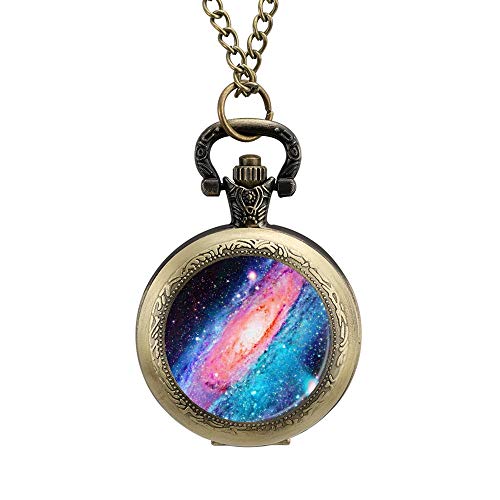 Ninguna marca galaxia estrellas de la Vía Láctea Reloj de bolsillo grabado de cuarzo colgante collar con cadena para hombres mujeres lmj1rfem4v3d, lmj1jqsqmm0x, dorado, talla única