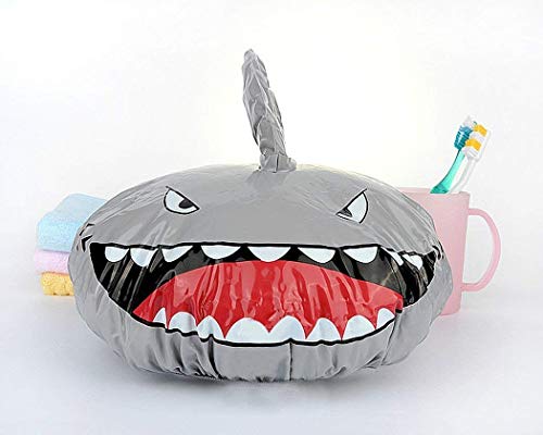 Niños divertidos Gorro de ducha Novedad Forma de tiburón Sombrero de ducha Gorro de baño elástico a prueba de agua Cubierta de cabello Sombrero de protección - Mantenga el cabello seco
