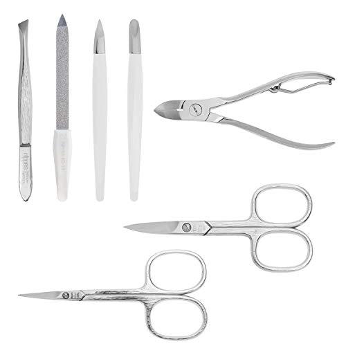 Nippes Solingen - Set de manicura, 3 piezas, estuche de piel de vacuno auténtica, con botón a presión, Nippes Premium Line, color negro y marrón