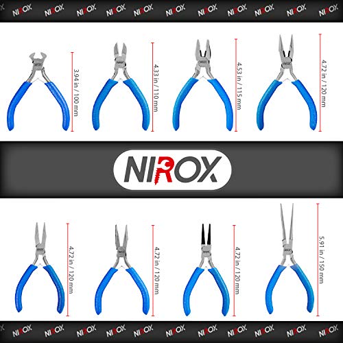 Nirox Juego de alicates para electrónica - Alicates de precisión con mangos antideslizantes - Alicates para trabajos de electrónica con bolsa de almacenamiento - Todos los tipos comunes de alicates