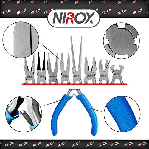 Nirox Juego de alicates para electrónica - Alicates de precisión con mangos antideslizantes - Alicates para trabajos de electrónica con bolsa de almacenamiento - Todos los tipos comunes de alicates