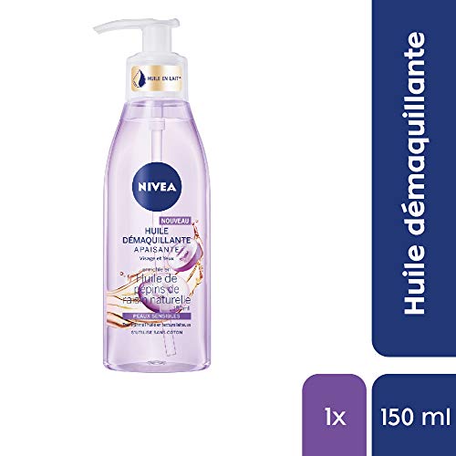 Nivea - Aceite desmaquillante relajante para cara y ojos (1 x 150 ml), desmaquillante enriquecido con aceite de semillas de uva natural, cuidado facial para mujeres y pieles sensibles