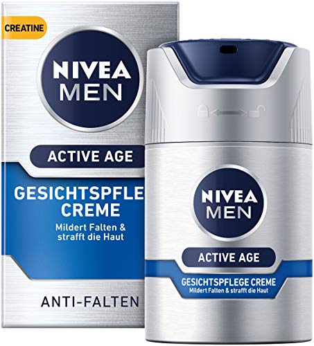 Nivea - Crema facial antiedad Nivea Men Active Age, 1 unidad (1 x 50 ml), antiarrugas para hombres, con creatina