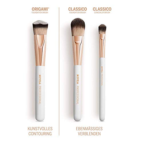 NIVEA PROFESSIONAL Brocha para corrector Classico para cubrir ojeras, arrugas y rojeces, brocha suave fabricada en Italia, brocha de maquillaje corrector con fibras sintéticas veganas DERMODURA