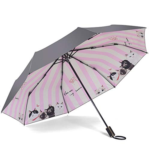 NJSDDB Paraguas Marca Raya Gato Patrón Mango Lujoso Moda Paraguas Plegable Mujeres Hombre Paragus Protector Solar Sombrilla Promoción Rosa