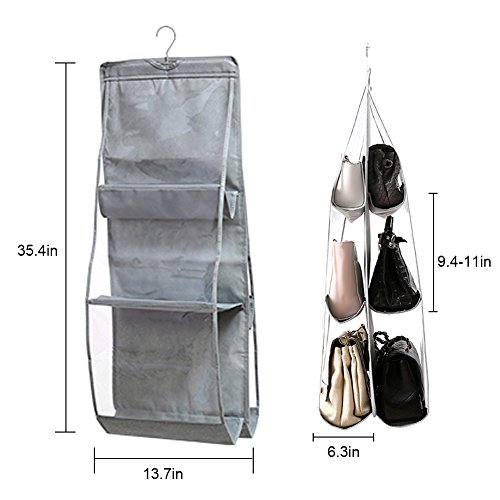 NNIUK Plegable Colgador de Bolsos para Armario Dos Lados 6 Claro Organizador Bolsos Armario idear para Dormitorio con Closet, 13.7 x 12.6 x 35.4 en