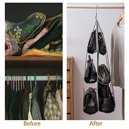 NNIUK Plegable Colgador de Bolsos para Armario Dos Lados 6 Claro Organizador Bolsos Armario idear para Dormitorio con Closet, 13.7 x 12.6 x 35.4 en