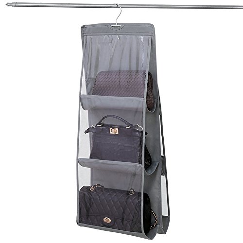 NNIUK Plegable Colgador de Bolsos para Armario Dos Lados 6 Claro Organizador Bolsos Armario idear para Dormitorio con Closet, 13.7 x 12.6 x 35.4 en