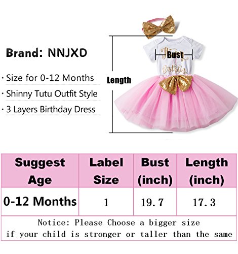 NNJXD Bebé Recién Nacida Es mi Primer CumpleAño 3 Piezas Traje de Romper + Falda + Diadema Talla (1) 1 Año Rosa
