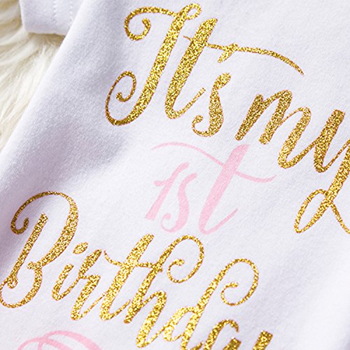 NNJXD Bebé Recién Nacida Es mi Primer CumpleAño 3 Piezas Traje de Romper + Falda + Diadema Talla (1) 1 Año Rosa