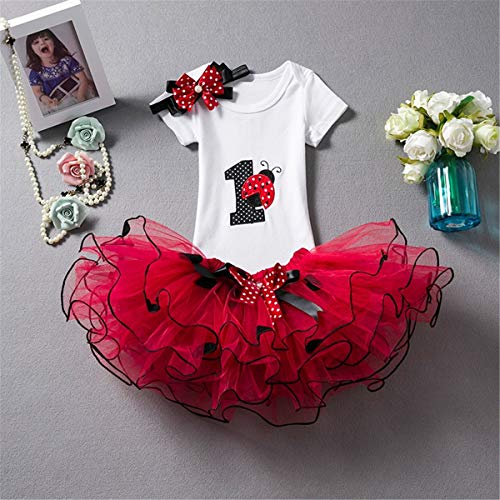 NNJXD Recién Nacida Tutú Primer Cumpleaños 3 Piezas Trajes Mameluco + Falda y Diadema Tamaño (1) 1 Año Negro