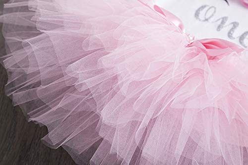 NNJXD Unicornio Arco Iris Tutú Primer Cumpleaños Trajes de 3 Piezas Mameluco + Falda + Diadema 1 Año A-Rosa