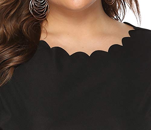 NOBRAND - Camiseta de manga corta para mujer, diseño de borde ondulado, simple y versátil, estilo casual, color liso