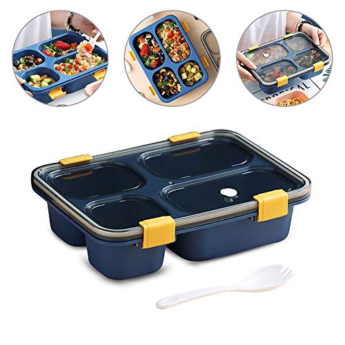 No/Brand Heiqlay Fiambrera, Bento Box Lunch Box con Cuchara de 1pc, 4 Compartimentos Fiambrera ecológica Tapas Ecológicas Reutilizables Fiambreras Comida Trabajo (1ud, 24,5x18x6,5 cm, Azul Marino)