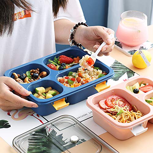 No/Brand Heiqlay Fiambrera, Bento Box Lunch Box con Cuchara de 1pc, 4 Compartimentos Fiambrera ecológica Tapas Ecológicas Reutilizables Fiambreras Comida Trabajo (1ud, 24,5x18x6,5 cm, Azul Marino)