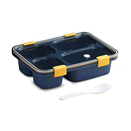 No/Brand Heiqlay Fiambrera, Bento Box Lunch Box con Cuchara de 1pc, 4 Compartimentos Fiambrera ecológica Tapas Ecológicas Reutilizables Fiambreras Comida Trabajo (1ud, 24,5x18x6,5 cm, Azul Marino)