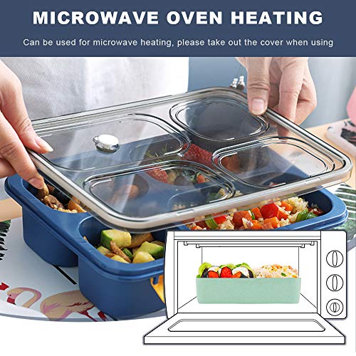 No/Brand Heiqlay Fiambrera, Bento Box Lunch Box con Cuchara de 1pc, 4 Compartimentos Fiambrera ecológica Tapas Ecológicas Reutilizables Fiambreras Comida Trabajo (1ud, 24,5x18x6,5 cm, Azul Marino)