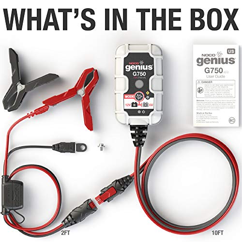 NOCO Genius G750EU 6V / 12V .75 Amp UltraSafe Smart Cargador y Mantenedor de Batería, Negro, Gris, Rojo
