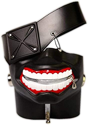 Nofonda Nuevo Tokyo Ghouls Ken Kaneki 3D Máscara Negro,PU Cuero,Sólida y Realista, Disfraz de Cosplay para Halloween,Fiesta Temática, Mascarada, Carnaval