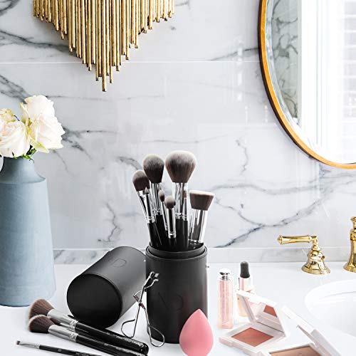 Noir Deluxe - Juego de pinceles y brochas de maquillaje profesionales con rizador de pestañas, esponja y estuche