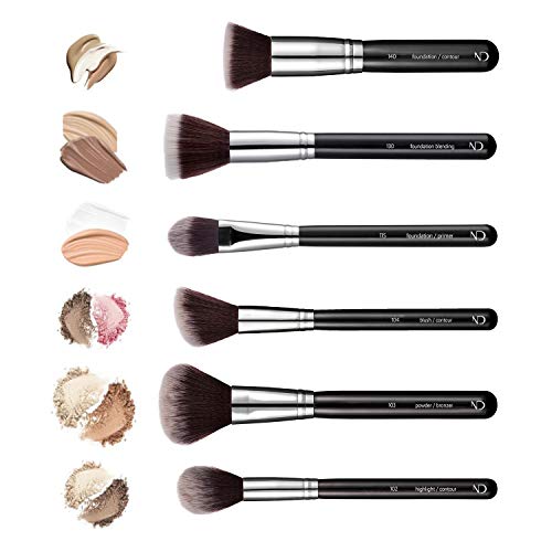 Noir Deluxe - Juego de pinceles y brochas de maquillaje profesionales con rizador de pestañas, esponja y estuche