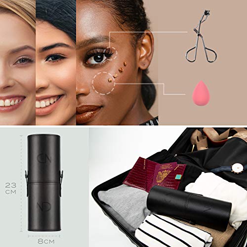 Noir Deluxe - Juego de pinceles y brochas de maquillaje profesionales con rizador de pestañas, esponja y estuche