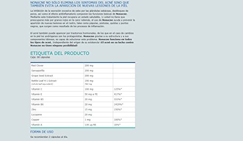 ✅NONACNE Premium: contra las espinillas, para una piel suave y limpia, muy eficaz contra las manchas, espinillas, pústulas, acné y enrojecimiento, paquete básico 1x60 cápsulas