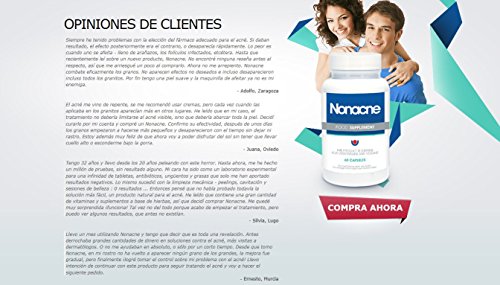 ✅NONACNE Premium: contra las espinillas, para una piel suave y limpia, muy eficaz contra las manchas, espinillas, pústulas, acné y enrojecimiento, paquete básico 1x60 cápsulas