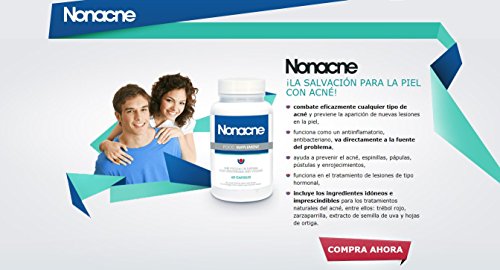 ✅NONACNE Premium: contra las espinillas, para una piel suave y limpia, muy eficaz contra las manchas, espinillas, pústulas, acné y enrojecimiento, paquete básico 1x60 cápsulas