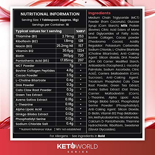 Nootrópico Suplemento Natural Vegano en Polvo 300gr, Vitaminas y Minerales Para el Cerebro, Keto - Complejo Multivitamínico Para Concentración y Memoria, Reduce Cansancio y Fatiga, KetoWorld