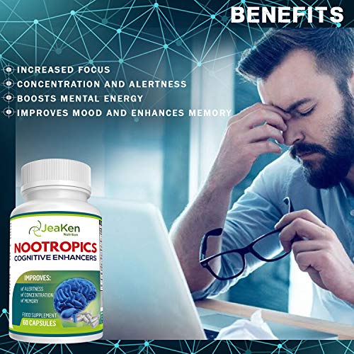 NOOTROPICOS NATURALES VITAMINAS MEMORIA Y CONCENTRACION - Vitaminas Para El Cerebro - Vitaminas Para El Cansancio Mejorado con Rhodiola Rosea, L Tirosina, L Teanina, Ginkgo Biloba- 60 Mentis Pastillas
