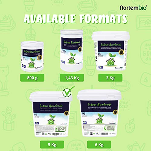 Nortembio Bicarbonato de Sodio 5 Kg, Insumo Ecológico de Origen Natural, Libre de Aluminio, EBook Incluido.