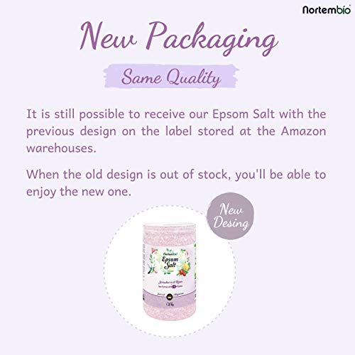 Nortembio Sal de Epsom 1,25 Kg. Novedosa Fragancia de Fresa y Rosas. Hidratada con Vitamina C y E. Sales de Baño y Cuidado Personal. E-Book incluido.